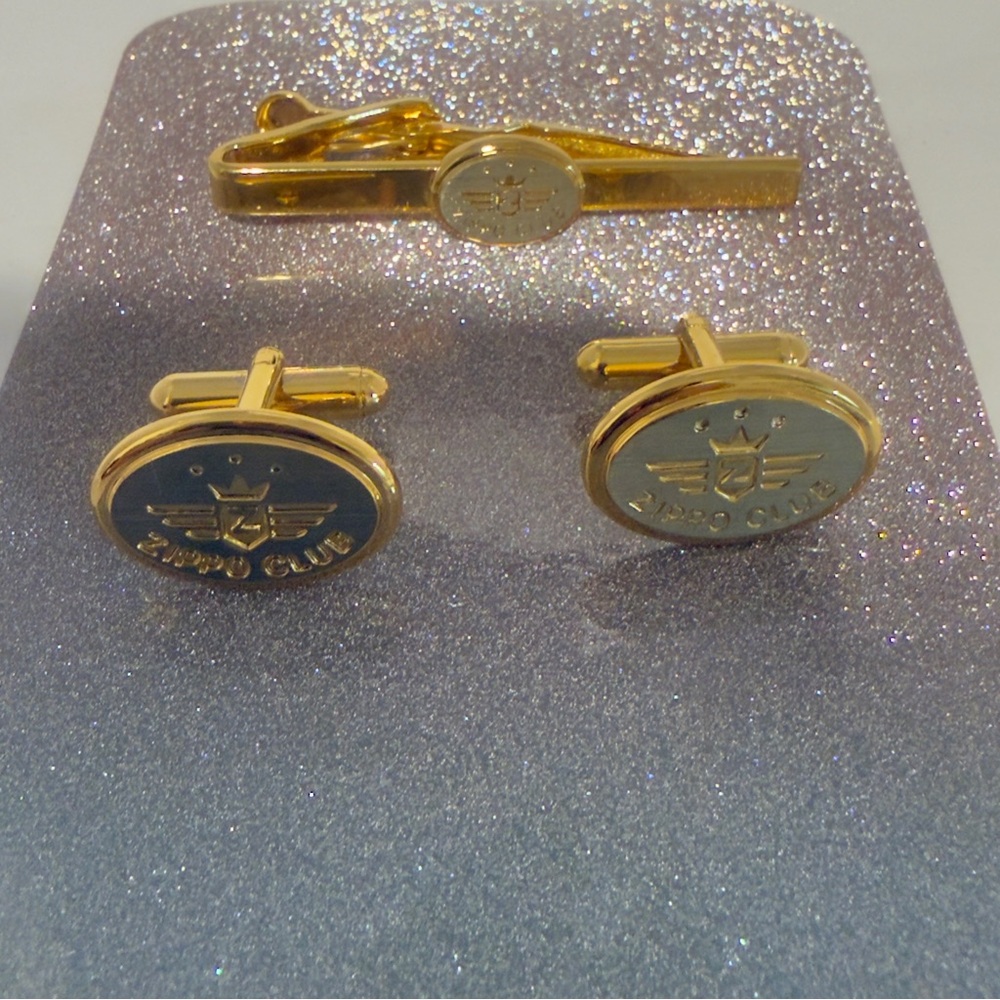 Gold and Blue Cufflinks and Tie Clip Set